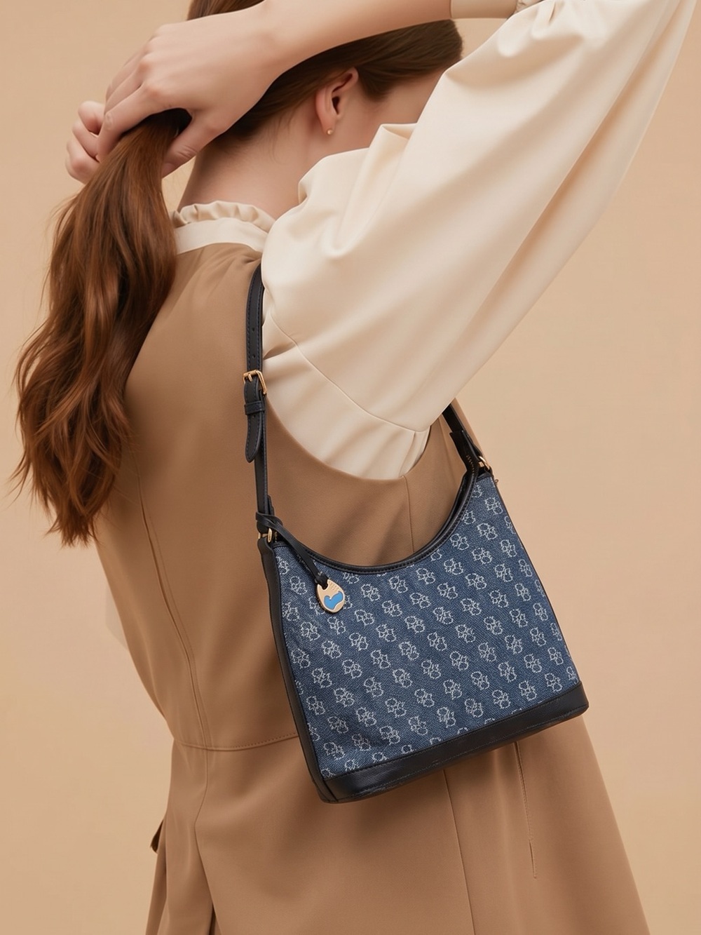 vintage Y2K-era Dooney & Bourke Signature Monogram Hobo Shoulder Bag